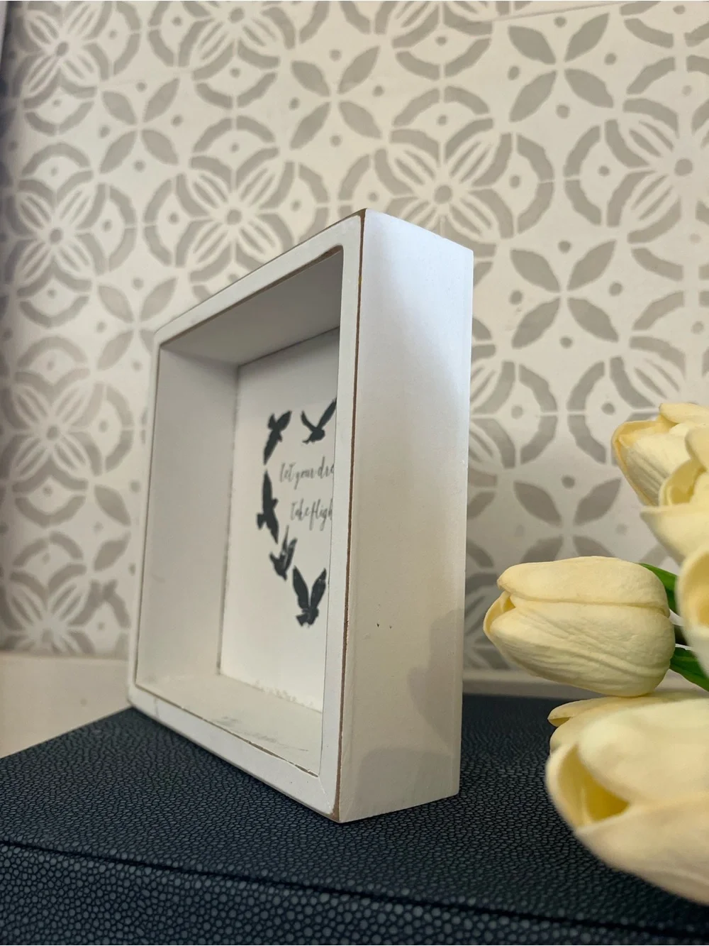 Rustic White Heart Bird Shadow Box Wall Accent